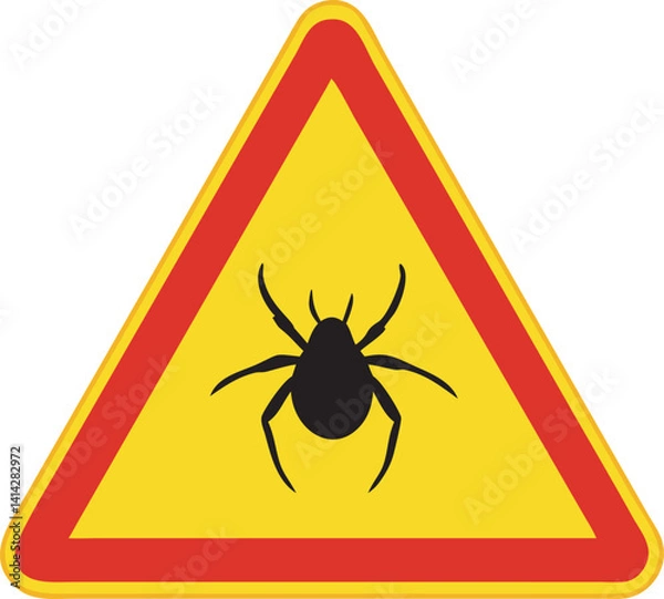 Fototapeta Tick Warning Sign Triangular Insect, icon, vector
