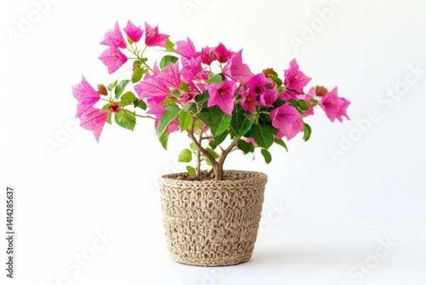 Fototapeta Vibrant bougainvillea blooms in a handcrafted pot bring joy to a bright room setting isolated on transparent background