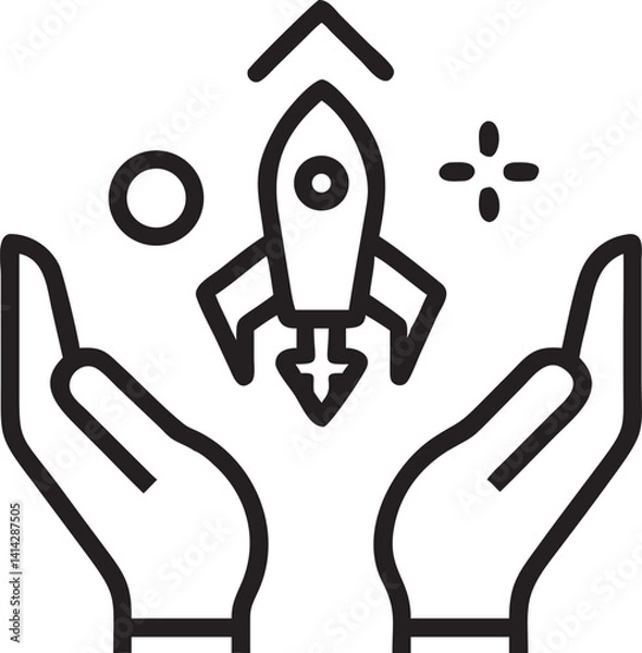 Fototapeta Hands Launching Rocket Startup Icon, vector