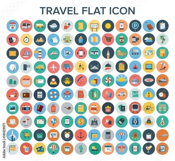 Obraz Travel flat icon set