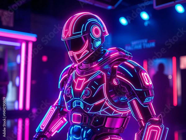 Obraz Holographic warrior robot made of neon lines