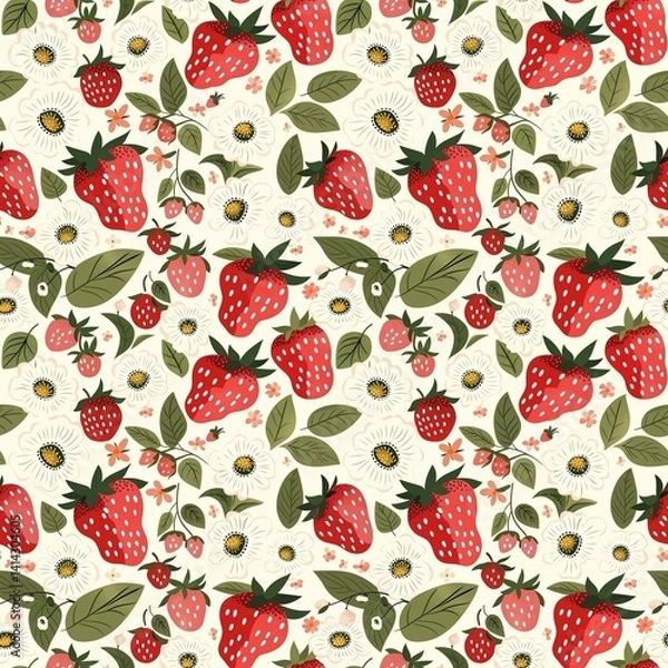 Fototapeta Simple Strawberry Seamless Design, Featuring Fresh and Minimalist Fruit Patterns for a Clean, Elegant Look
