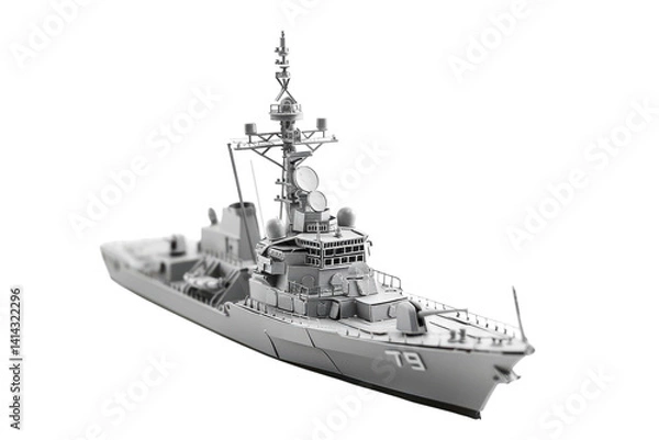 Fototapeta Detailed model of a naval ship showcasing intricate design and craftsmanship in a studio setting isolated on transparent background