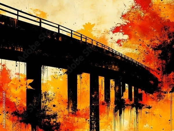 Fototapeta Autumnal Highway Bridge Landscape