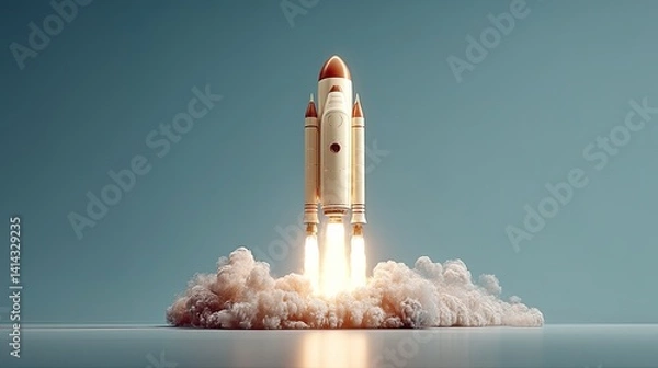 Fototapeta Powerful rocket launching into the sky with a trail of smoke and fire, symbolizing space exploration, scientific advancement, and futuristic technology in action