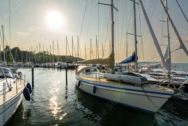 Obraz Sailing boats in a marina (Langballigau) at sundown at the Baltic Sea in Northern Germany