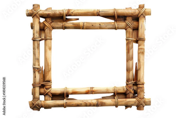 Fototapeta Rustic bamboo frame crafted with care, perfect for showcasing cherished memories or artwork isolated on transparent background
