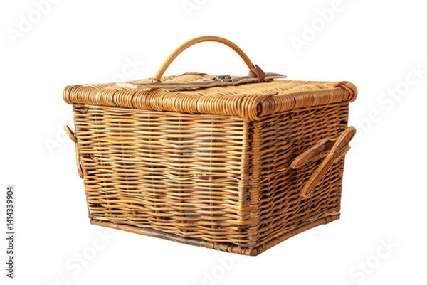 Fototapeta A charming wicker picnic basket perfect for outdoor adventures and sunny afternoons isolated on transparent background