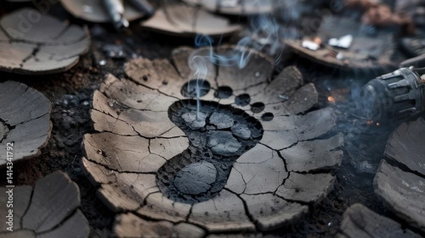 Obraz Footprint on Cracked Earth  Climate Change  Global Warming  Environmental Disaster  Drough