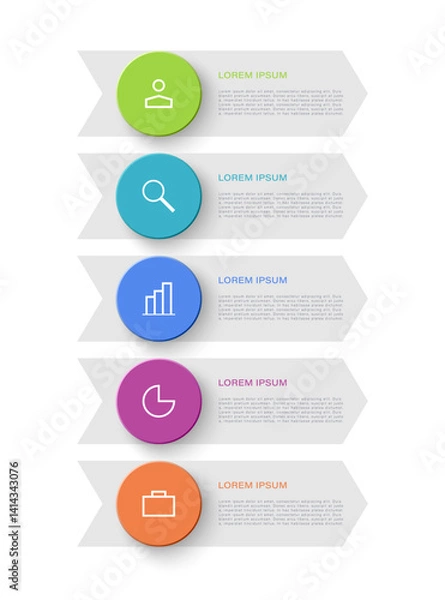 Fototapeta Arrows vertical vector infographic template with 5 steps or options with thin icons