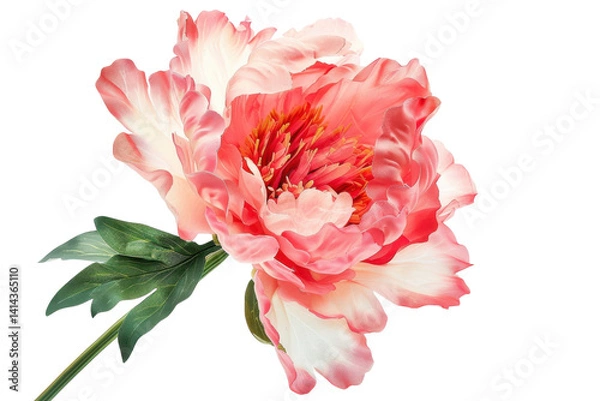 Fototapeta Delicate coral peony bloom showcasing nature's artistry in vibrant hues against a soft backdrop isolated on transparent background