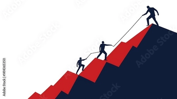 Fototapeta Teamwork climbing a graph.  Team members are supporting each other to achieve a higher position