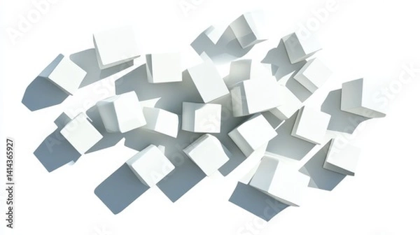 Fototapeta Abstract White Cubes Forming Dynamic Composition on White Background