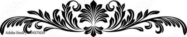 Fototapeta A filigree heraldic crest calligraphic motif, floral pattern horizontal divider design element. Original design in a vintage style.