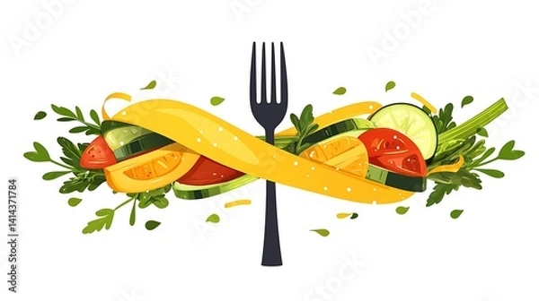 Fototapeta Vibrant fresh salad with a fork. A healthy meal concept, showcasing various colorful vegetables.  Fresh, appetizing, and delicious