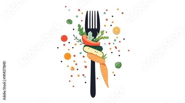 Obraz Colorful vegetables on a fork, healthy eating concept