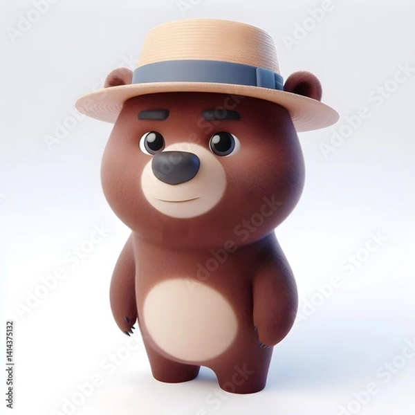 Obraz 3D cute animation of a bear on white background