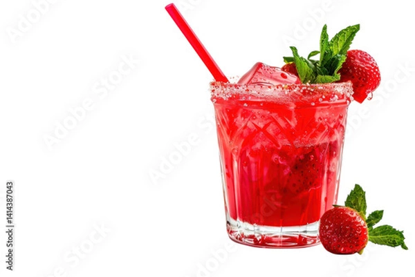 Fototapeta Refreshing strawberry drink garnished with mint sitting on a clean surface, perfect for summer isolated on transparent background
