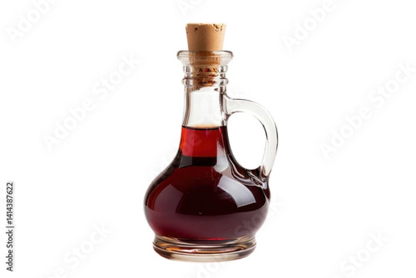 Fototapeta Elegant glass bottle filled with rich balsamic vinegar on a minimalist background indoors isolated on transparent background