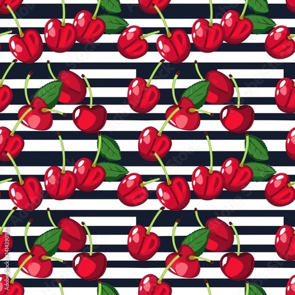 Obraz Whimsical Watercolor Cherry Pattern in Vintage Style, Featuring Soft Hues and Playful Sweet Fruit in Seamless Repeat