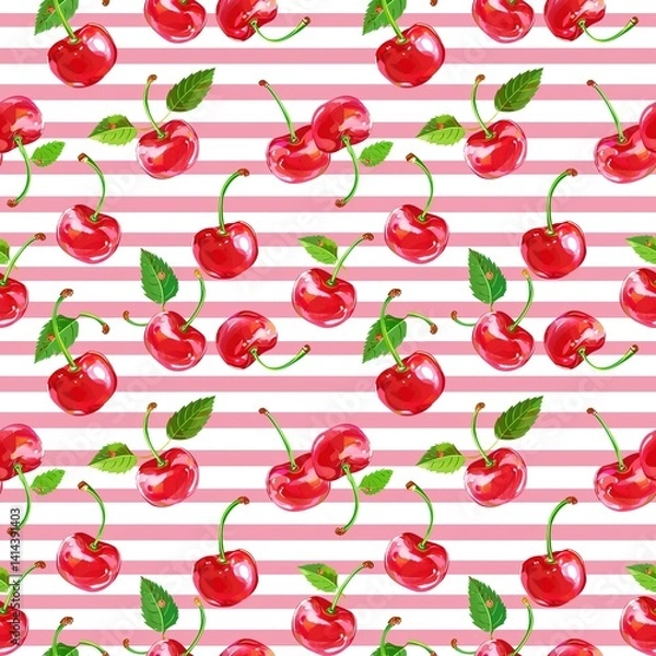 Obraz Whimsical Watercolor Cherry Pattern in Vintage Style, Featuring Soft Hues and Playful Sweet Fruit in Seamless Repeat