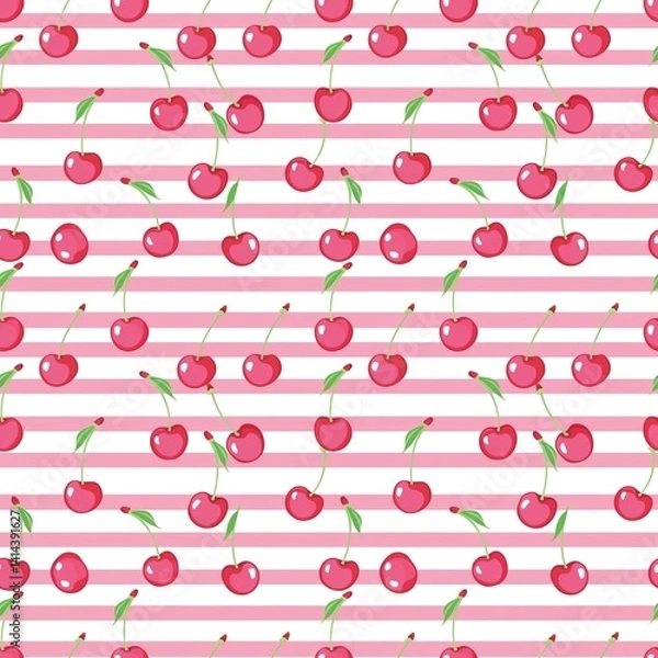 Obraz Whimsical Watercolor Cherry Pattern in Vintage Style, Featuring Soft Hues and Playful Sweet Fruit in Seamless Repeat