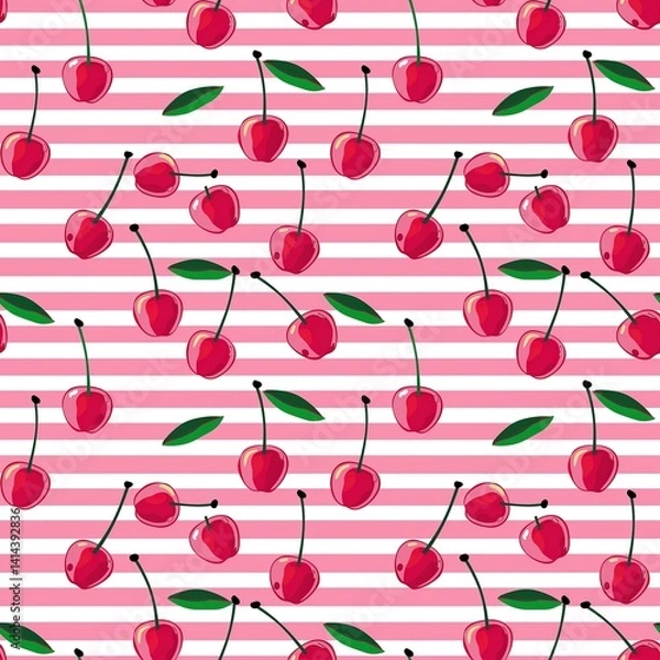 Obraz Whimsical Watercolor Cherry Pattern in Vintage Style, Featuring Soft Hues and Playful Sweet Fruit in Seamless Repeat