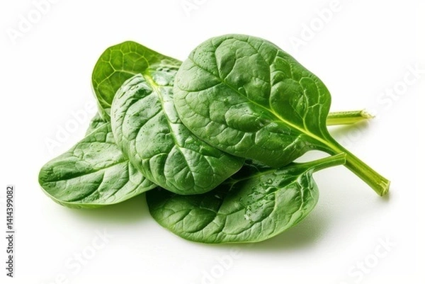 Obraz Vibrant green spinach leaves on a clean white surface, highlighting their texture isolated on transparent background