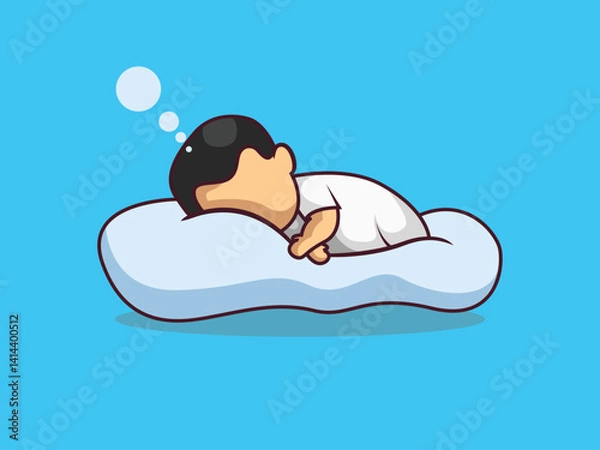 Fototapeta Cute sleeping little boy Cartoon Vector Icon Illustration, Premium Vector Isolated Icon Concept. Flat Cartoon Style.