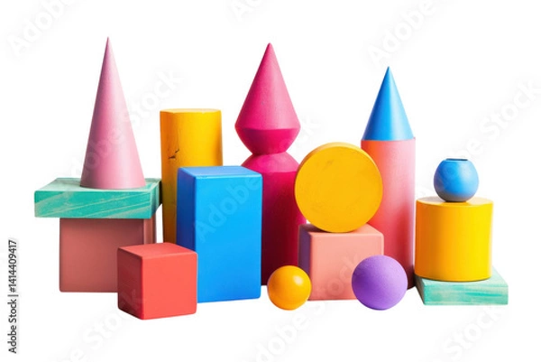 Fototapeta Colorful geometric shapes arranged artistically for creative play and learning experiences isolated on transparent background