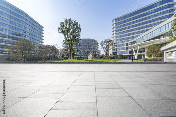 Fototapeta Empty floor with modern business office building