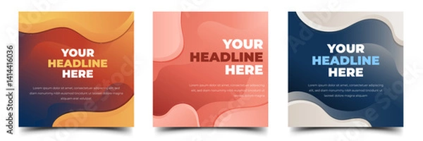 Fototapeta Colorful wavy square banner design template with space for text. Usable for social media post, cover, web, flyer, card