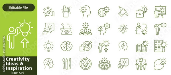 Fototapeta Creativity thin line icons set. Idea, creative solution and thinking, innovation icon. Editable stroke. Vector illustration