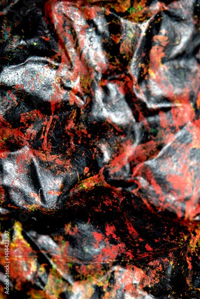 Fototapeta Thick abstract paint surface with heavy texture looking a bit like graffiti hand drawn real dark background