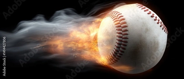 Obraz Dynamic Baseball Ball with Fiery Trail on Dark Backdrop Sports Action and Energetic Motion