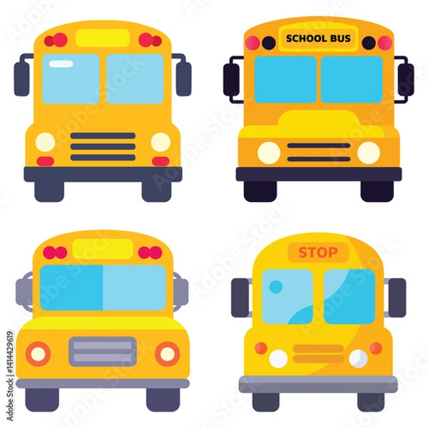 Obraz Four Flattened Yellow School Buses, Ready for Use