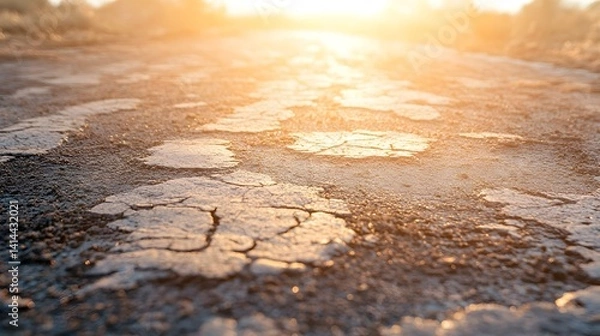 Fototapeta A mesmerizing heat haze rises from a scorching asphalt road, showcasing the intensity of extreme weather and high temperatures.