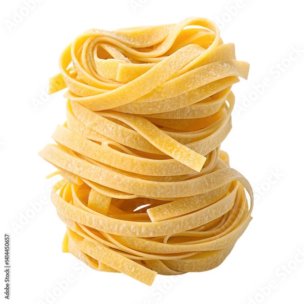 Fototapeta Yellow Italian tagliatelle fettuccine pasta nest stack isolated on transparent background png