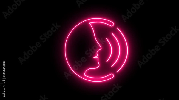 Fototapeta Human Voice Control neon glow icon. Voice command control with sound waves icon illustration Pro Vector. Black background	