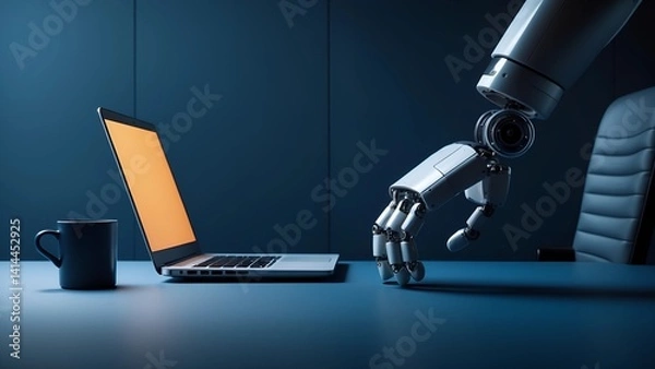 Obraz AI Executive in Action Robotic Hand Directing Laptop for Sustainable Workflows