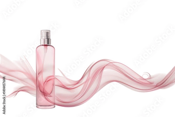 Fototapeta Elegant pink spray bottle surrounded by wisps of delicate fragrance in soft light