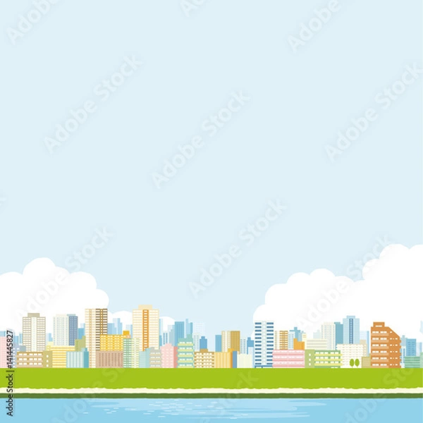 Fototapeta 町並み　河川敷