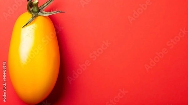 Fototapeta Bright Yellow Tomato Placed on Vivid Red Background with Ample Copy Space
