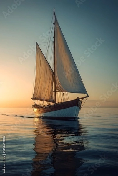 Obraz The ancient sailboat in the sunset glow