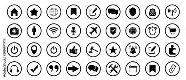 Fototapeta Web icon set. Home, email, address, globe, chat, message, mail, telephone, information, support, search, website, icon. Contact and web icons set. Website set icon vector.