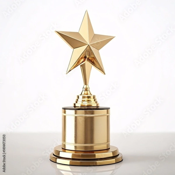 Fototapeta Golden Trophy with Five-Pointed Star on a Wooden Platform, Symbolizing Excellence and Achievement