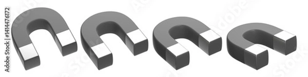 Obraz set of 3d gray horseshoe magnet, PNG magnet, magnet with transparent background