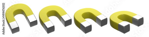Obraz set of 3d yellow horseshoe magnet, PNG magnet, magnet with transparent background