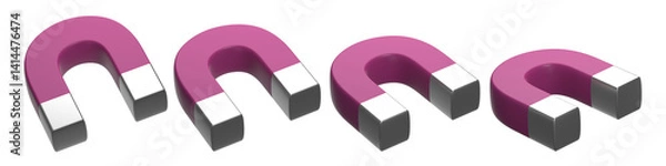 Obraz set of 3d magenta horseshoe magnet, PNG magnet, magnet with transparent background