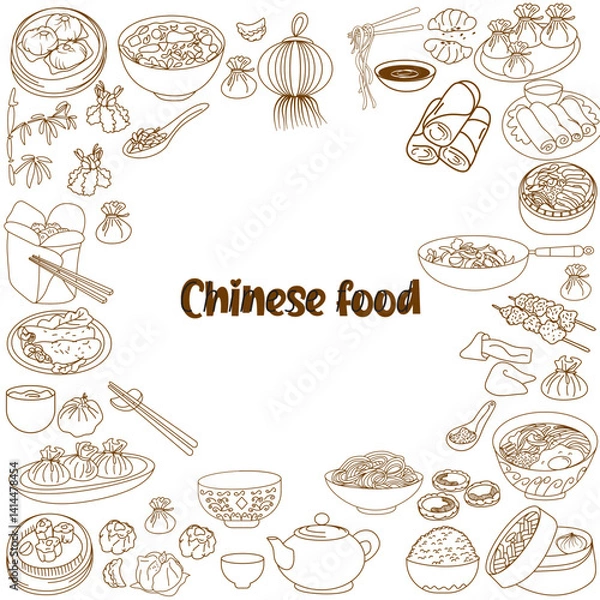 Obraz Chinese food doodle element icon template
